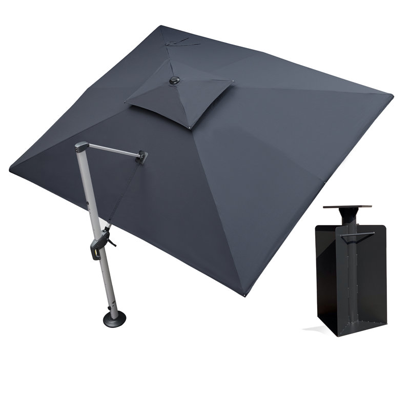 Parasol rectangulaire 10 pi x 12 pi Manhattan avec comptoir et base au sol, gris Manhattan, Gris