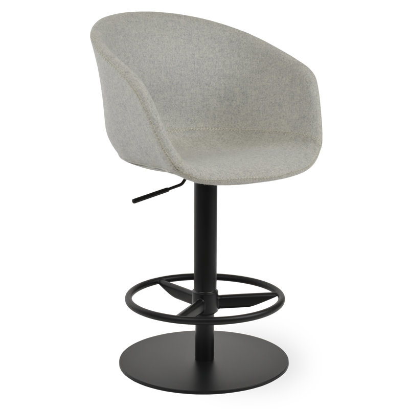 Tribeca Swivel Adjustable Height Bar Stool, Silver Wool