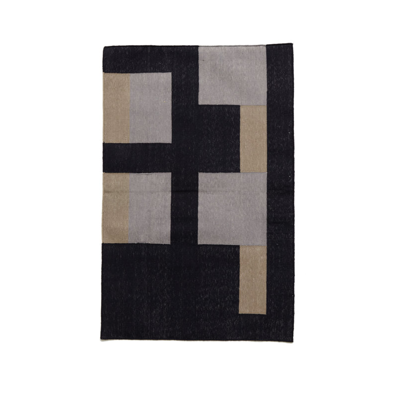 Rectangle Geometric Flatweave Cotton Area Rug in Black, Rectangle 8' x 10'