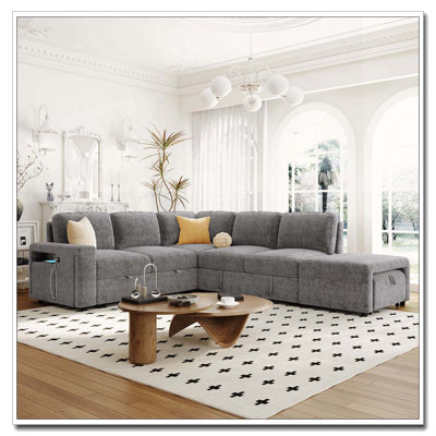 L-shaped Padded Modular Sofa with Storage Space