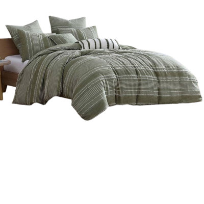 Ensemble d'édredon 5 pièces Meo, rayures jacquard tissées texturées vertes