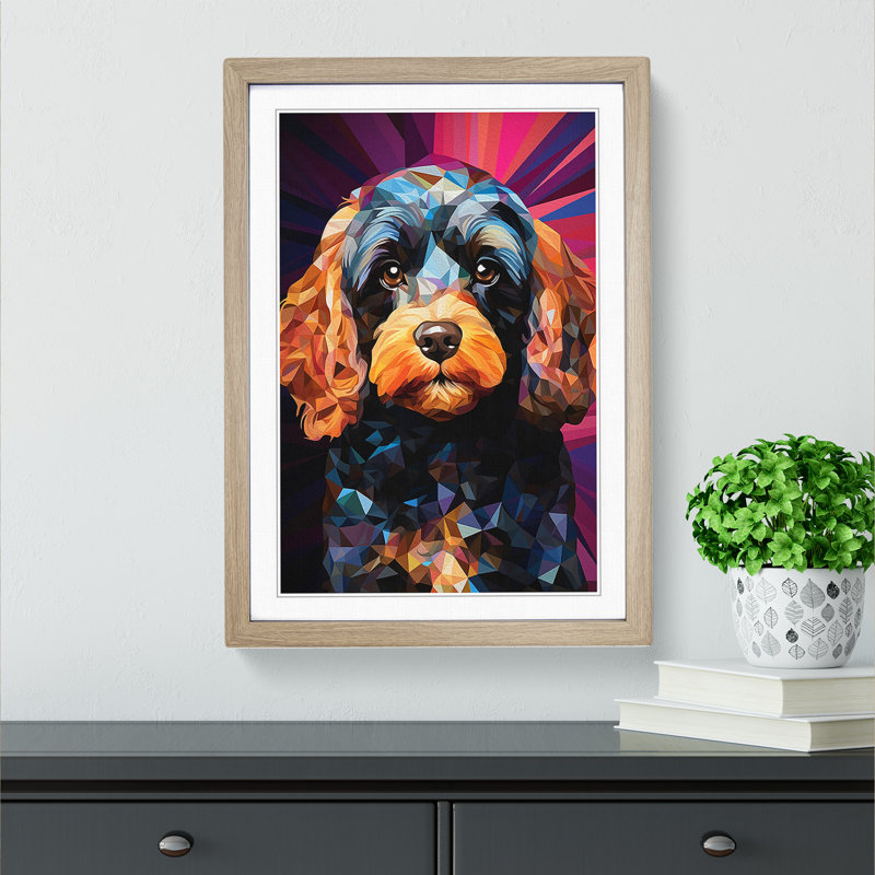Cockapoo Geometric No.2 - Single Picture Frame Print on Wood, 34cm H x 25cm W x 2cm D, Oak 