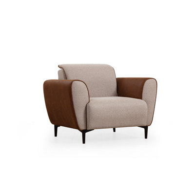 Modern 1-Seat Sofa, Beige & Cinnamon, 39.4 x 33.5 x 33.5 inches | Durable Beech Wood & Chipboard Frame, 100% Polyester Fabric | 28 DNS Soft Foam Cushion, Easy-Clean & Stylish Design for Living Room or Office