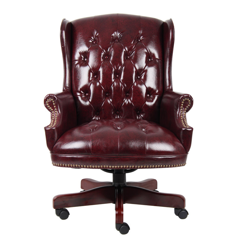 Traditional Vinyl Executive Chair, Burgundy Vinyl