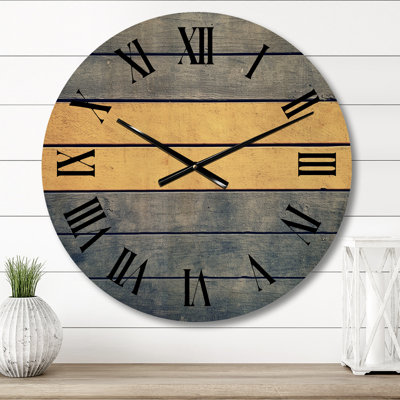 Sunrise Slavic Minimalism Yellow and Blue - Modern Geometric Oversized Wood Wall Clock