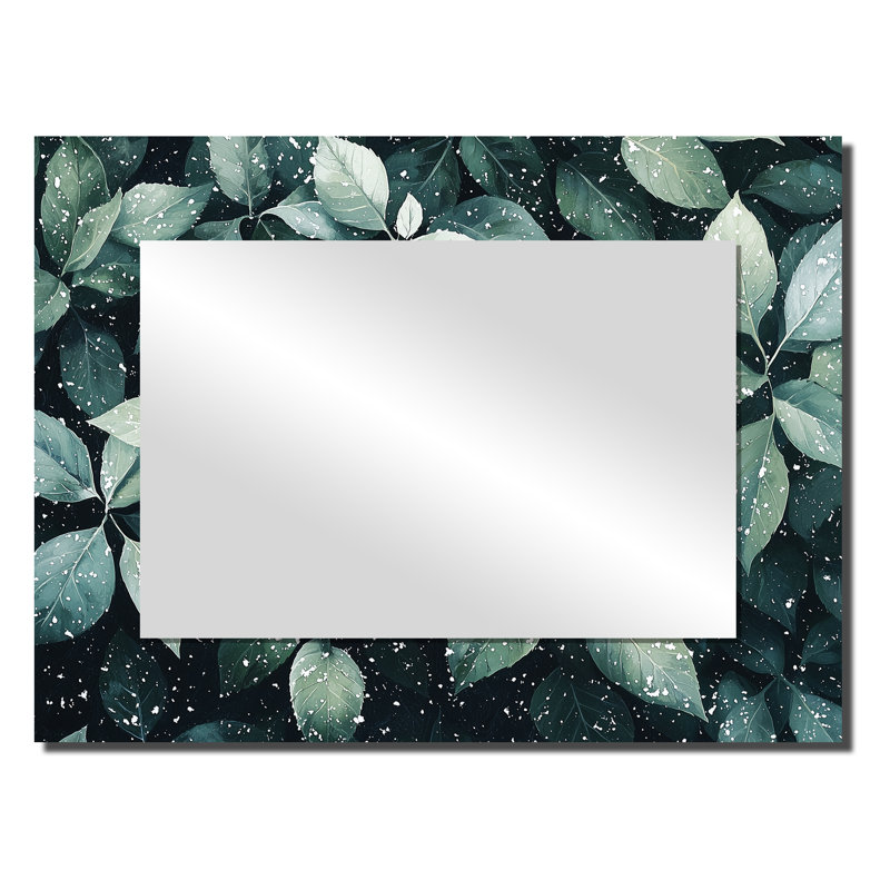 Evergreen Leaves In Snow I - Art mural miroir floral - imprimé sur métal, 24 po x 32 po