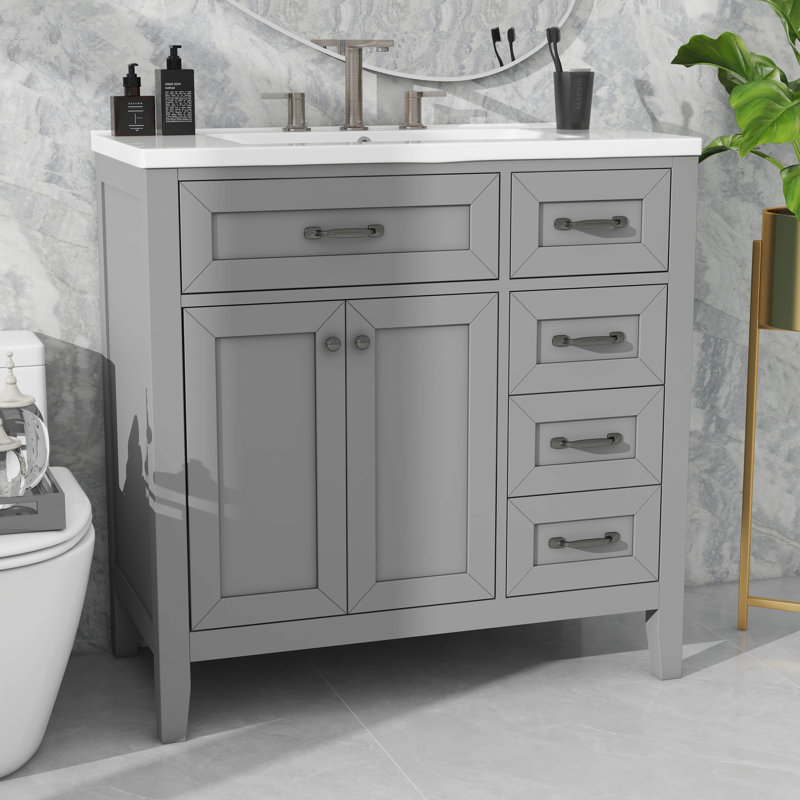 Meuble-lavabo simple 36 po avec tiroirs pratiques, Gris