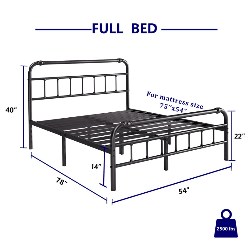 Amylia Heavy Duty, Anti-Sway, 14” Iron Bed, Head and Footboards, Artistic Steel Pipe Molding