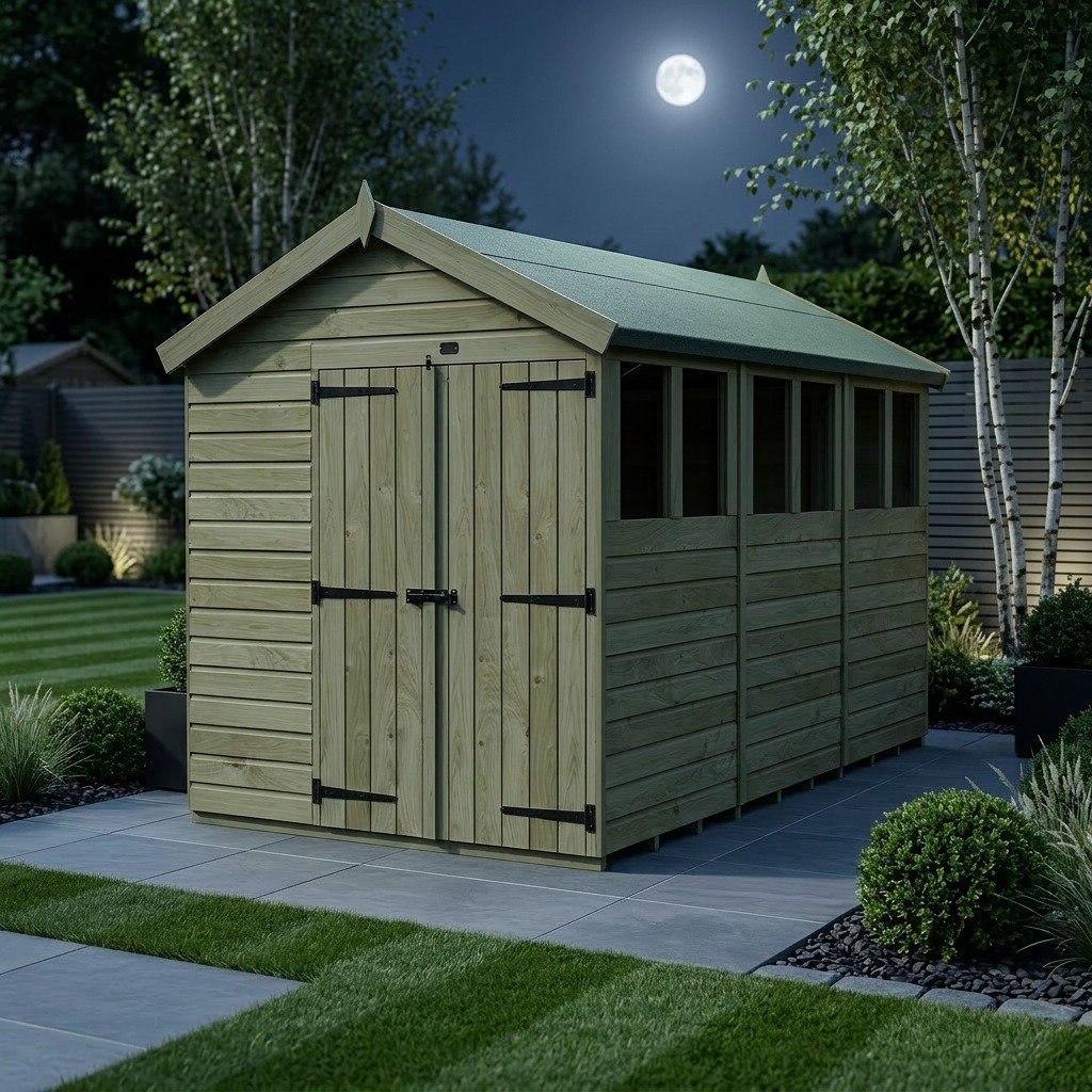 Total Sheds 7ft x 12ft Apex Garden Shed - Double Door - With Windows - Pressure Treated Timber - UK Manufactured