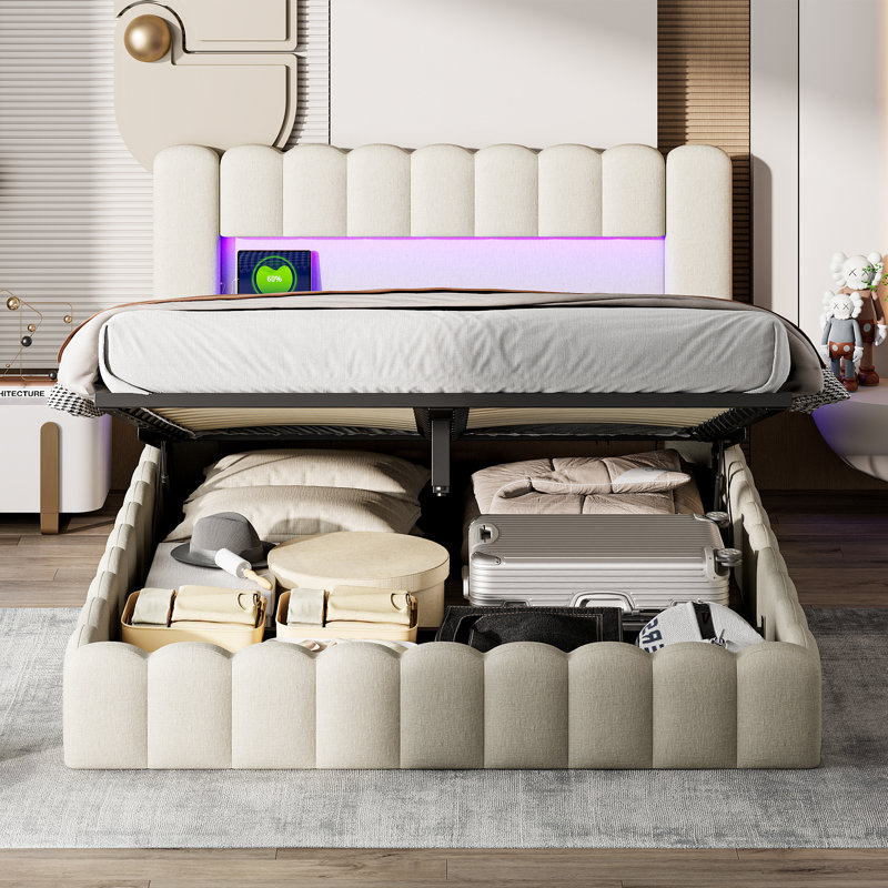 Ottoman Storage Bed, Beige, Super King (6')