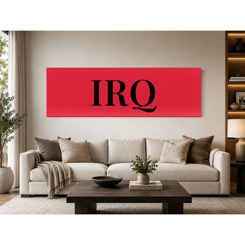 «Irak World Flag Luxury Diamond Monogram» - blanc rouge noir - art mural sur toile panoramique, H 12 po x l 36 po