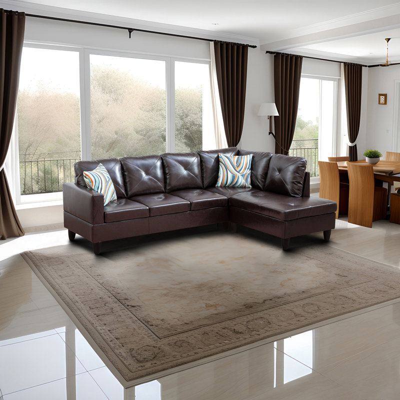 Delayna Faux Leather Sectional, Brown Faux Leather, Black, Right Hand Facing