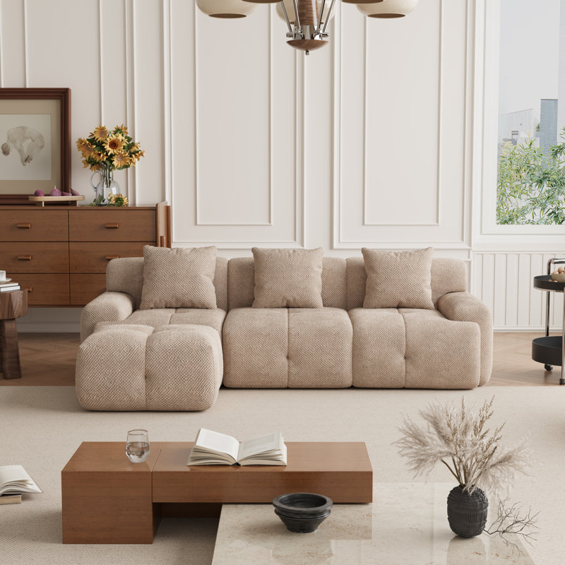 Canapé modulaire en forme de L Boneless, Tissu taupe
