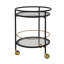 Chariot-bar rond moderne avec tablettes en verre trempé et accents dorés-132973002