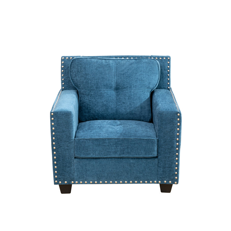 Fauteuil transitionnel rembourré 34,5 po avec garniture cloutée et coussins moelleux, Bleu