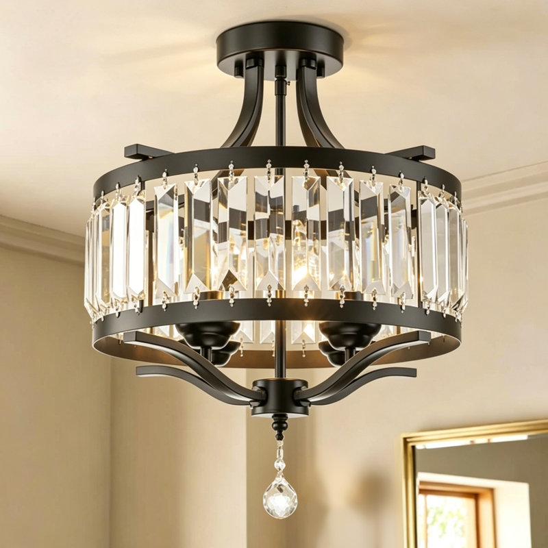 Elonso 4 - Light Crystal Flush Mount Ceiling Light, Matte Black
