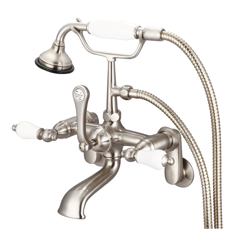 Stonington 3 Handle Clawfoot Tub Faucet, Porcelain Lever Handles, Brushed Nickel