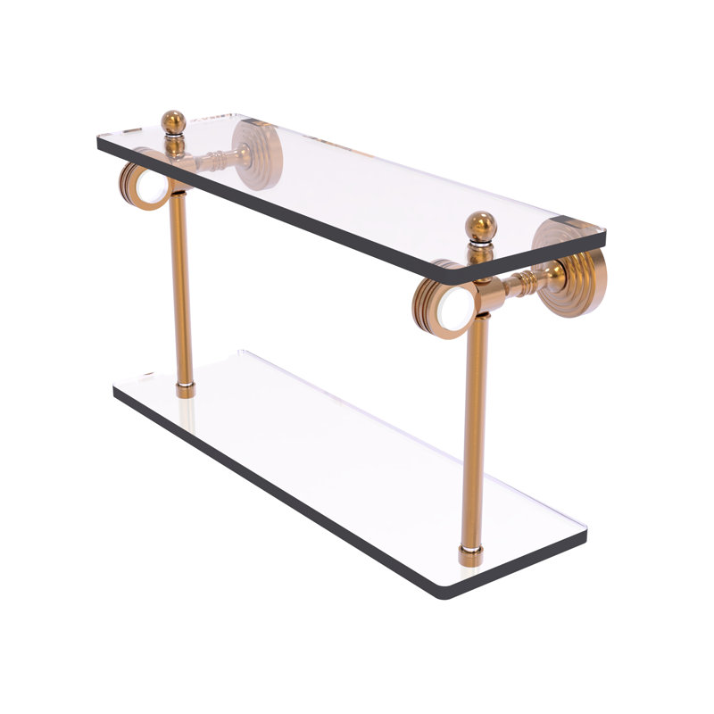 Jarrell 2 Piece Glass Tiered Shelf, 5.12" H x 16" W x 9.3" D, Brushed Bronze