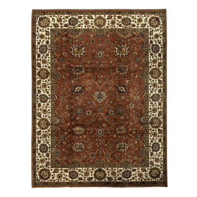 Tapis unique rouille / rouge / beige / blanc de haute qualité noué à la main