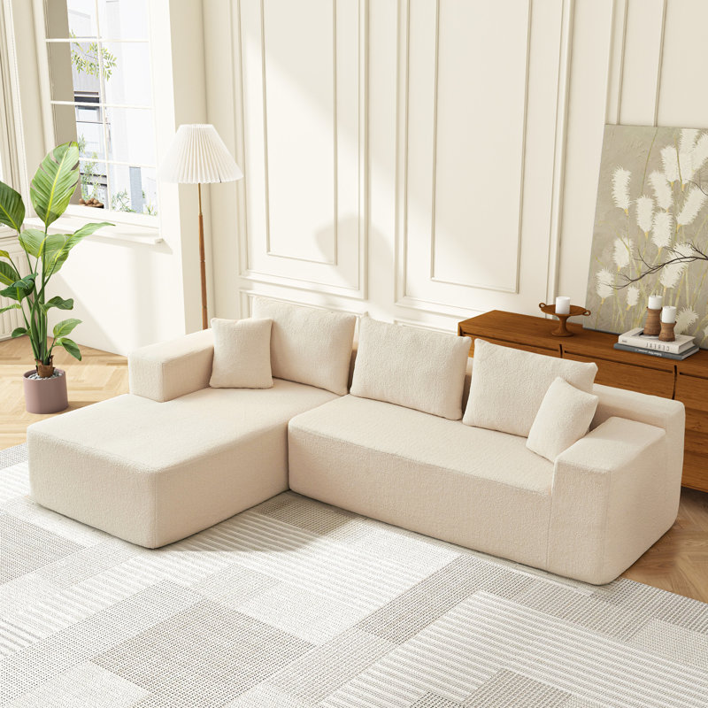 Canapé modulaire en L 2 pièces Nahliyah, Mélange de polyester beige / nounours