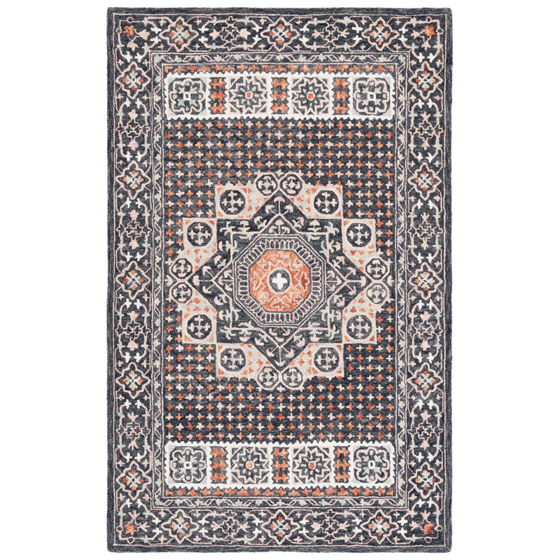 Hand Tufted Wool/Cotton Oriental Rug in Black/Rust, Rectangle 4' x 6'