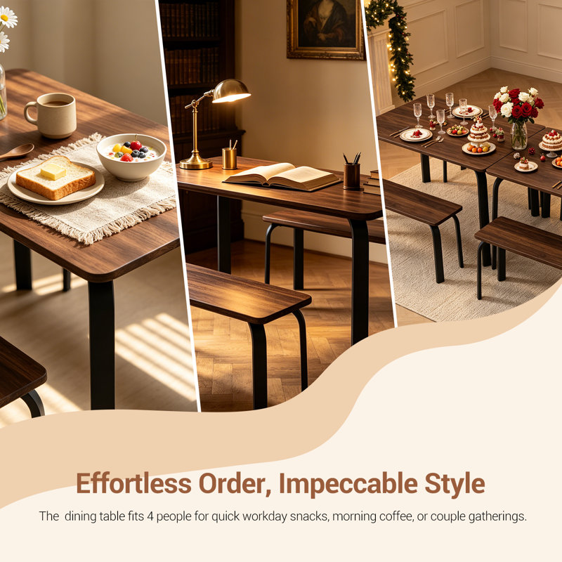 47.24" Dining Table Set for 4,Rectangular Kitchen Table with 2 Benches,Suitable for Restaurant & Living Room