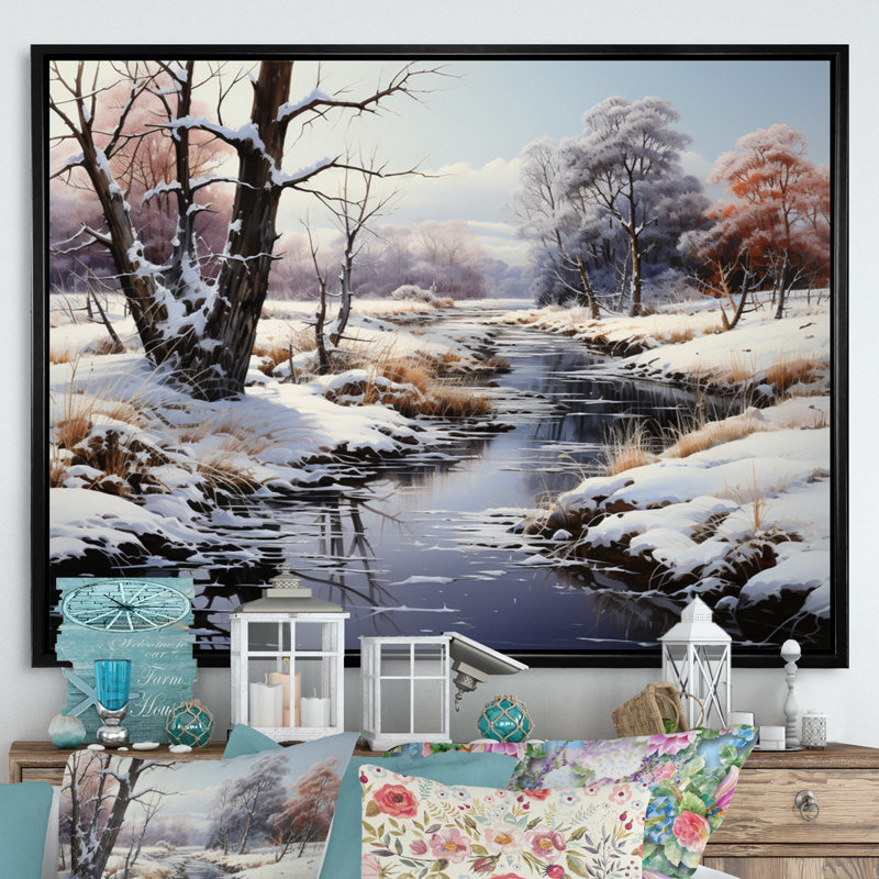 " Winter Reverie Landscape I ", Black Floater Framed, 16" H x 32" W x 1" D