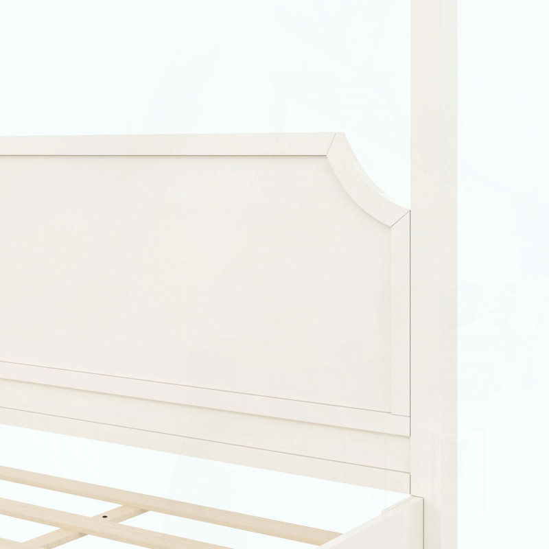 Très grand lit plateforme à baldaquin en bois avec tête de lit, Très grand lit, Blanc crémeux