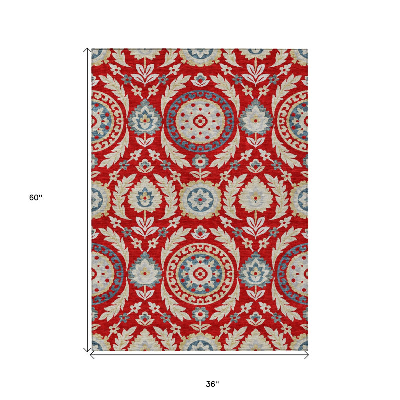 Tapis extérieur lavable floral beige et bleu marine 3 pi x 5 pi