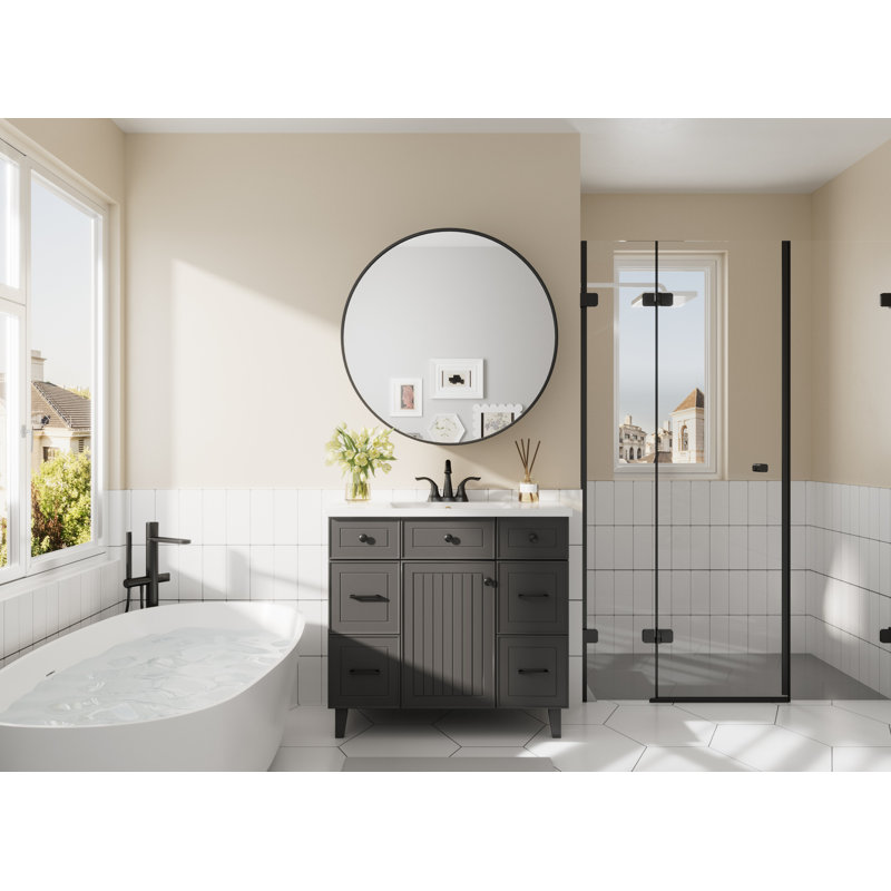 Pharmacie murale ronde avec tablettes Gervon, Noir, noir, noir, noir, H 30 po x l 30 po x P 6 po