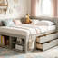 Lit de jour double avec tiroirs et tablettes-312425638