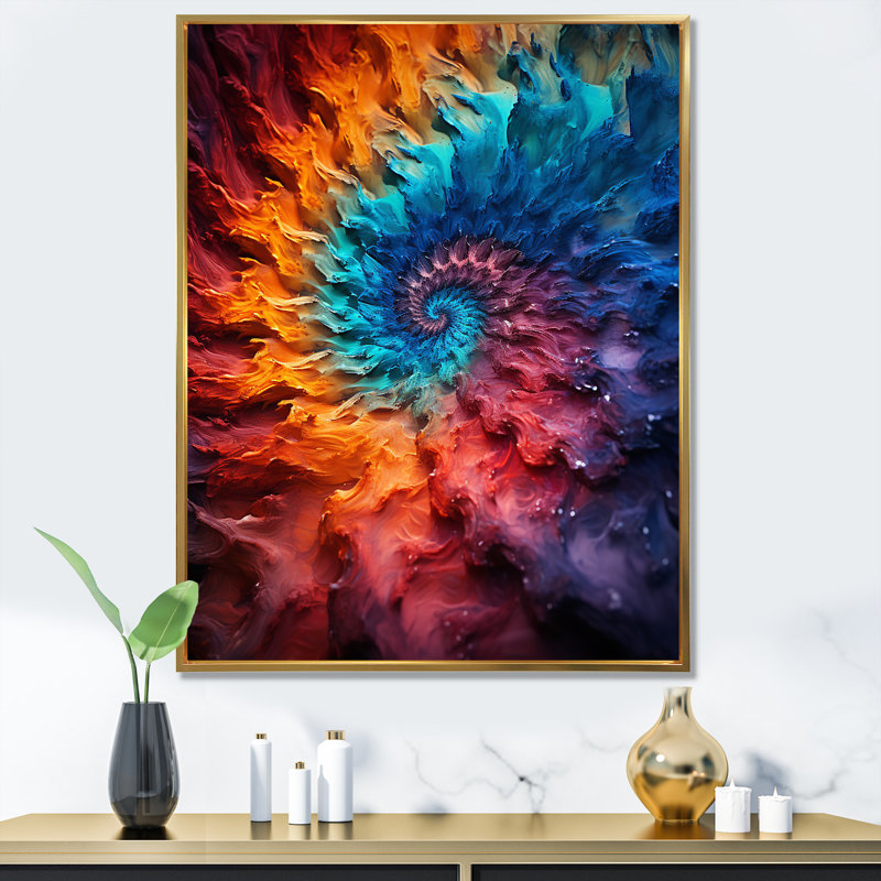 «Colorful Space Fractal Vortex III», impression d'art mural fractal, Cadre flottant doré, H 60 po x l 28 po