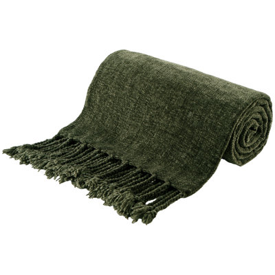 Chenille Velvety Throw Blanket, Decorative Fringe Throw Blanket for Bed 50"x60"