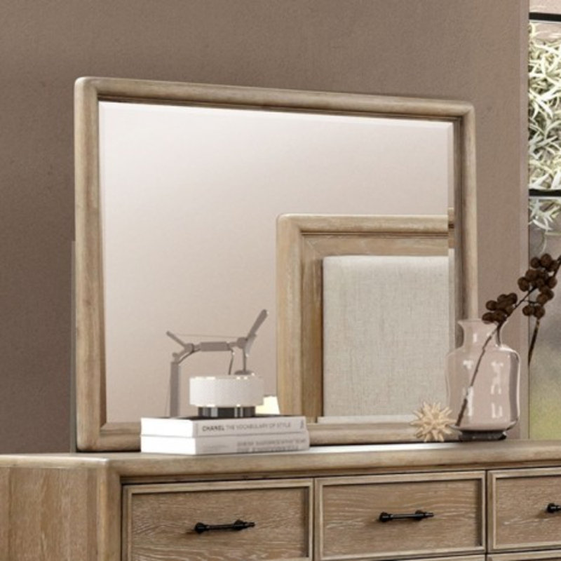 Transitional White Oak Solid Wood Frame Beveled Mirror, Kaelin for Dresser
