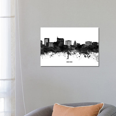 Boise Skyline Black And White by WallDecorAddict - Wrapped Canvas Print