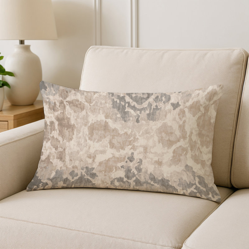 Coussin décoratif intérieur et extérieur Modern, Ivoire / beige / gris abstrait 10, Rectangle H 25 po x l 18 po