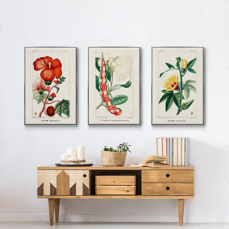Turpin Tropical Botanicals VI, reproduction d'art encadrée sur toile 3 pièces, H 40 po x l 90 po x P 2 po, Argent
