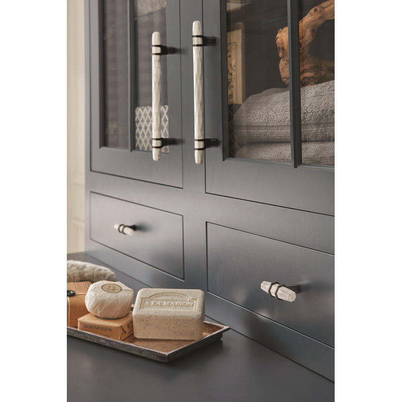 Marble White and Matte Bronze T-Handle Cabinet Knob