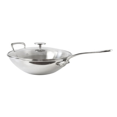 Mauviel M'cook 5-Ply Wok With Long Handle, Cast Stainless Steel, 5-Qt