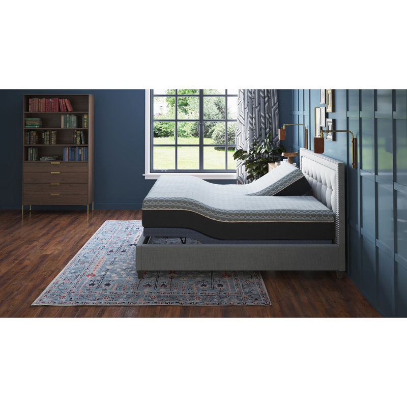 Bt3000 Queen Adjustable Bed - Head And Foot Position With Wireless Remote, 2 Programmable Settings, Ports, , 3 Preset Positions, Intense Massage, Led Lighting, Emergency Battery Box, 31 Legs Blue