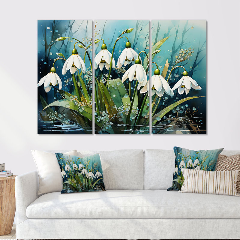 Ensemble de salon méticuleusement «Snowdrop Flowers In Forest I - Snowdrops», H 32 po x l 48 po x P 1 po