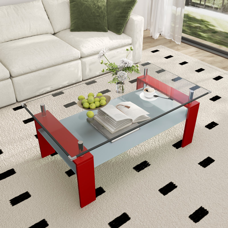 Perla Glass Top Single Coffee Table, Red