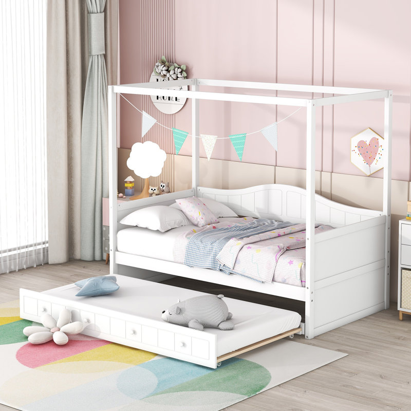 Daybed with Trundle and Canopy, White