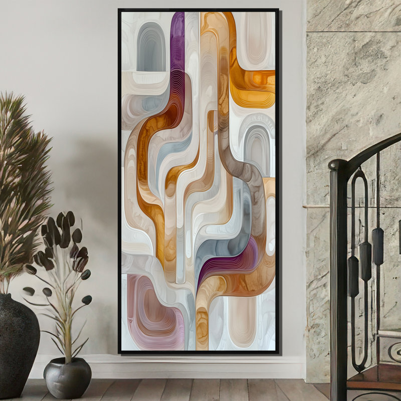 «Odice Abstract Prismatic Maze Of Highlands Stone I - Transitional Shapes», reproduction d'art sur toile encadrée, Noir