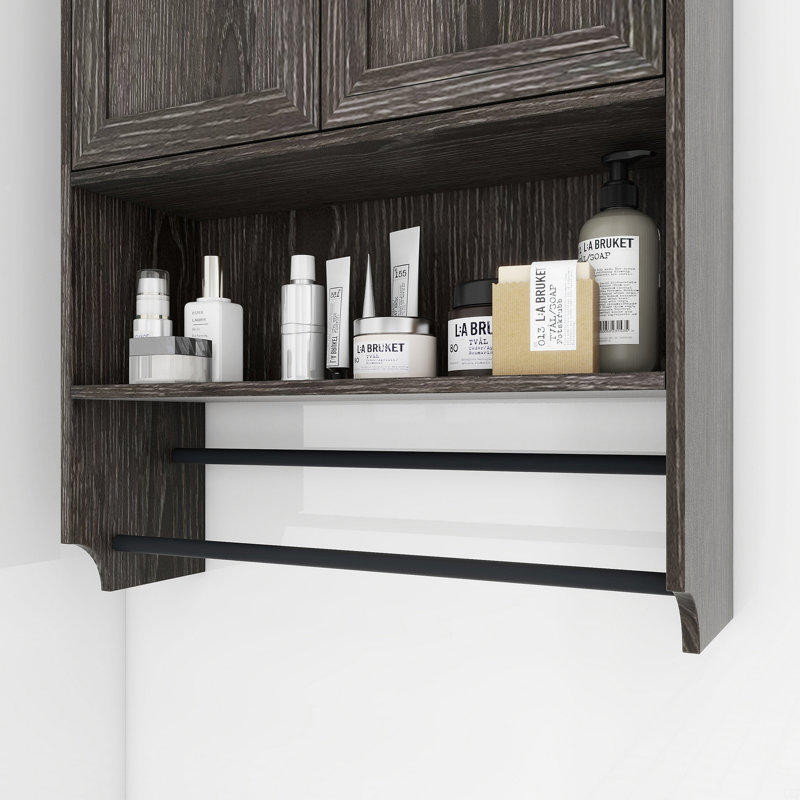 Armoire murale de salle de bain avec portes, tablette réglable, barre à serviettes et porte-papier, armoire de rangement au-dessus de la toilette