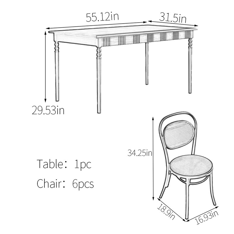 Ensemble de table de salle à manger Vintage, H 29,53 po x L 55,12 po x l 31,5 po