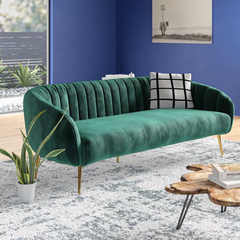 Hilda 74'' Velvet Sofa, Navy Velvet, Green Velvet