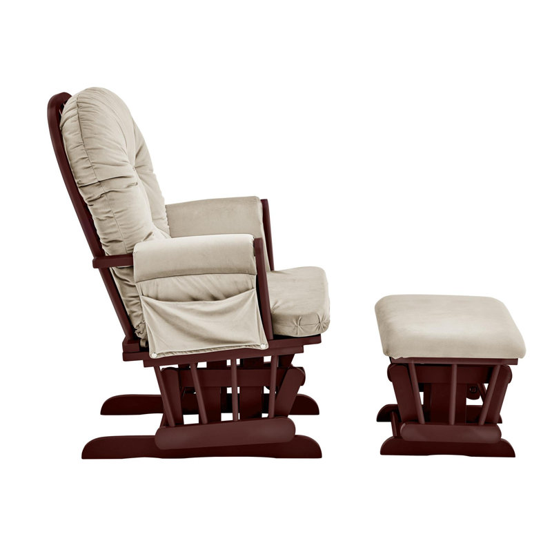 Cleo Wooden Glider and Ottoman, Beige Polyester, Espresso Wood