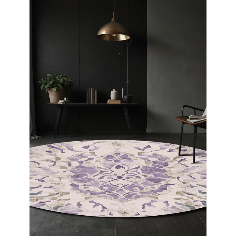 Machine Washable Gray Area Rug, Round 4'