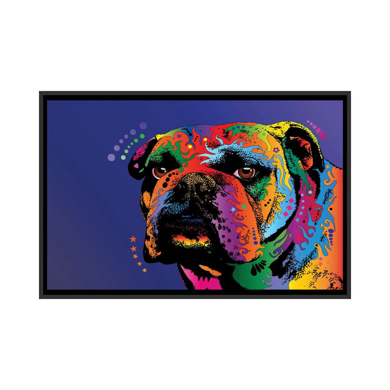 Rainbow Bulldog, impression sur toile tendue, H 32 po x l 48 po x P 1,5 po, Toile avec cadre noir, Pas de tapis
